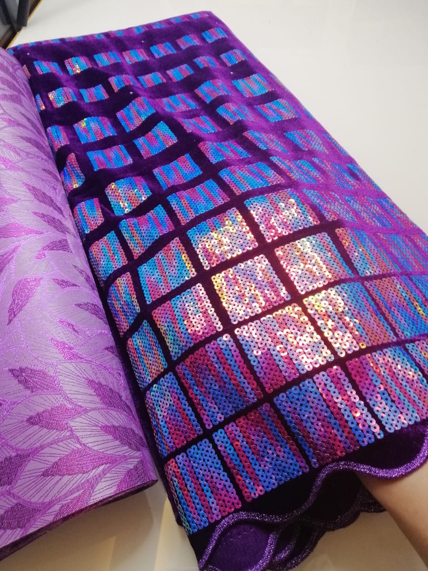 Lace African Dresses - Velvet Sequence Fabric