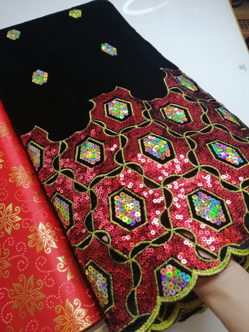 Lace African Dresses - Velvet Sequence Fabric