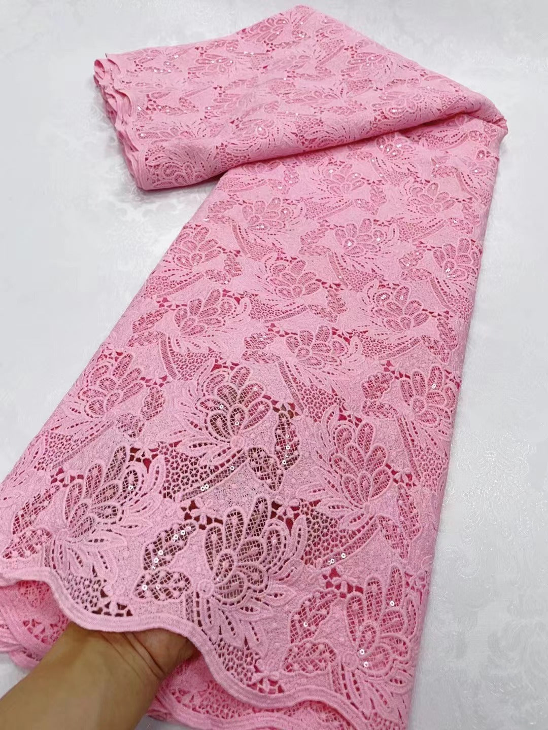 African Fabric Cord Lace With Sequins
