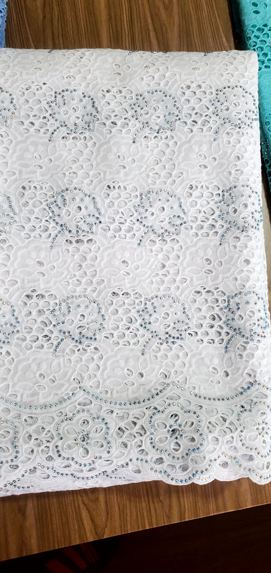 Exquisite Swiss Lace African Fabric of 5 Yards with Stones.