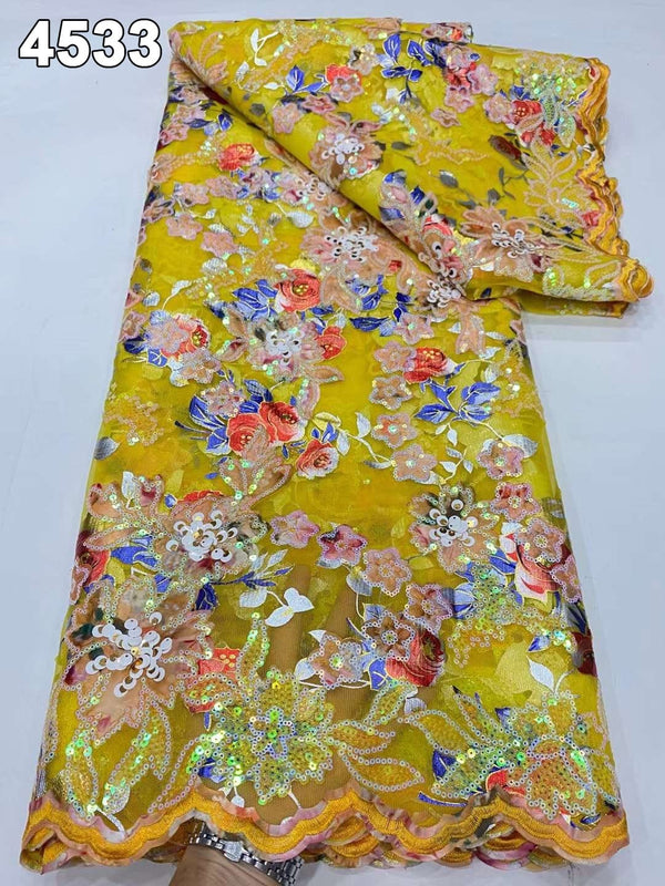 Multicolor African Beautiful Sequins Net Lace.