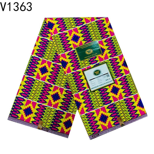 Ghanaian African Wax Kente Print Ankara Fabric 6 Yards 100%cotton