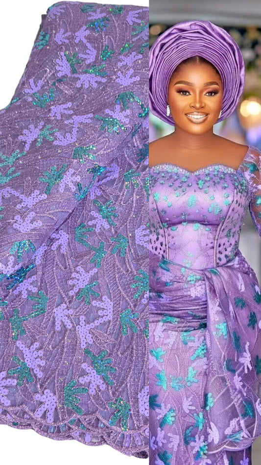 5 Yards of Exclusive quality African fabric Sequins Net Lace.