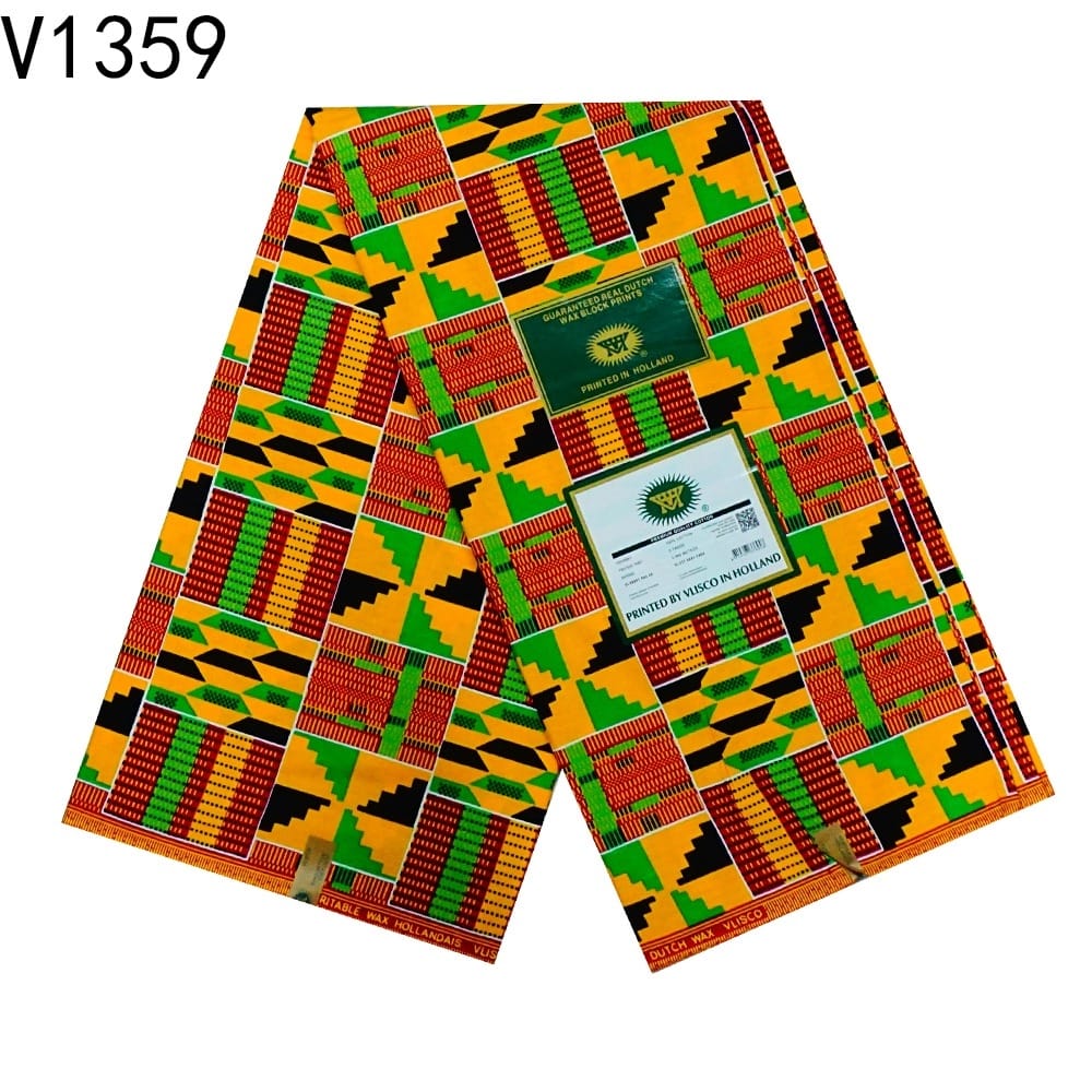 Ghanaian African Wax Kente Print Ankara Fabric 6 Yards 100%cotton