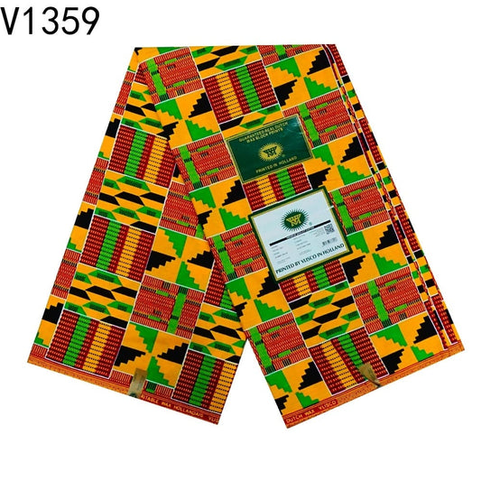 Ghanaian African Wax Kente Print Ankara Fabric 6 Yards 100%cotton
