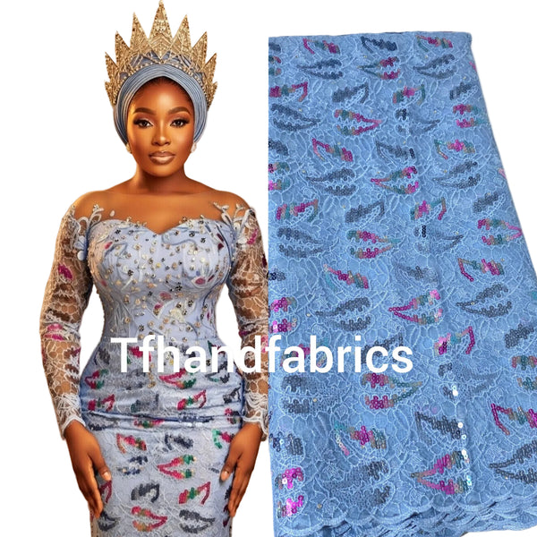 Elegant and Beautiful Sequins African fabric Net Lace 5 Yards/set.