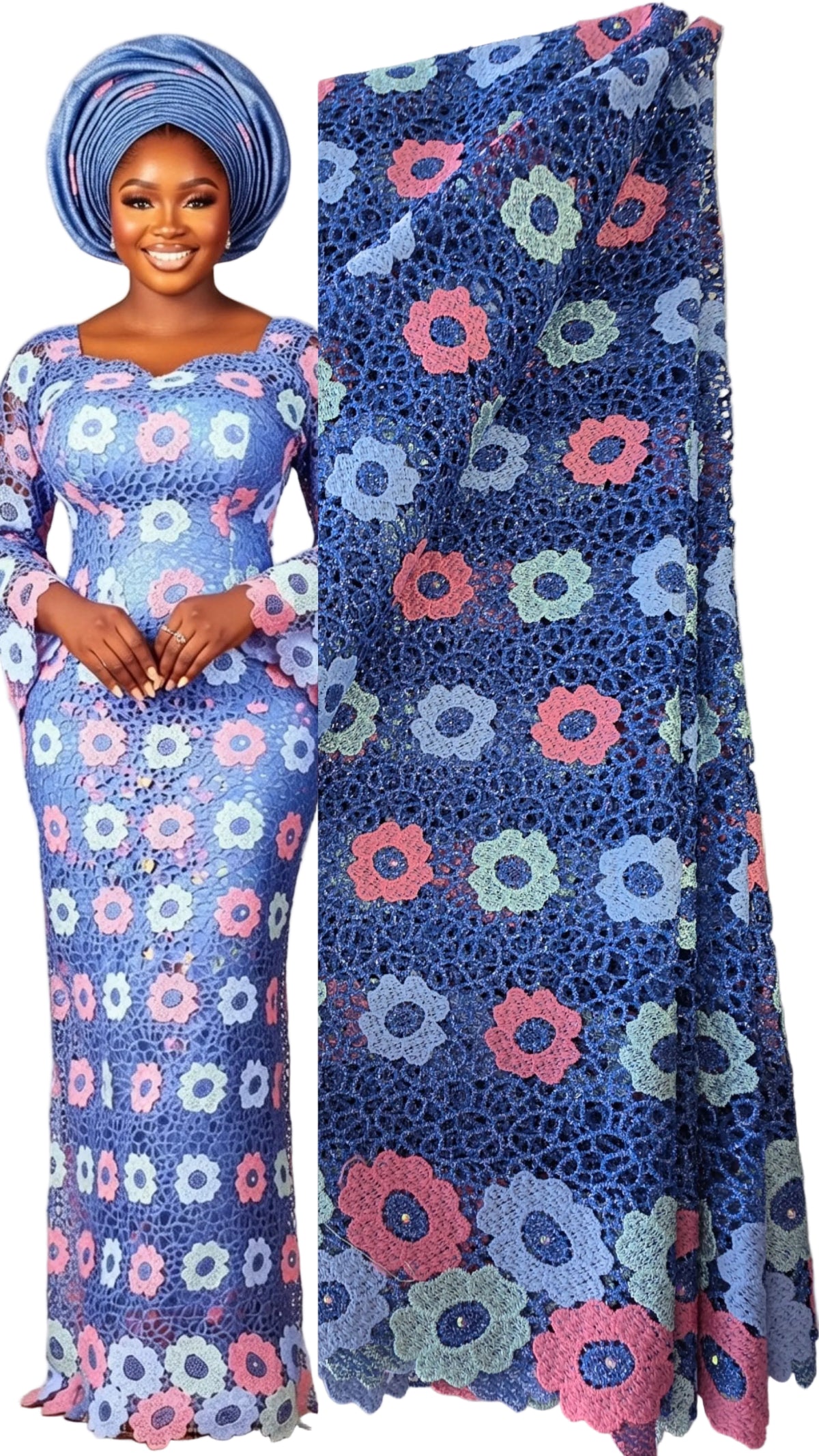 5 Yards of Elegant and Beautiful Guipure African fabric Lace with Shiny Lurex Embroidery