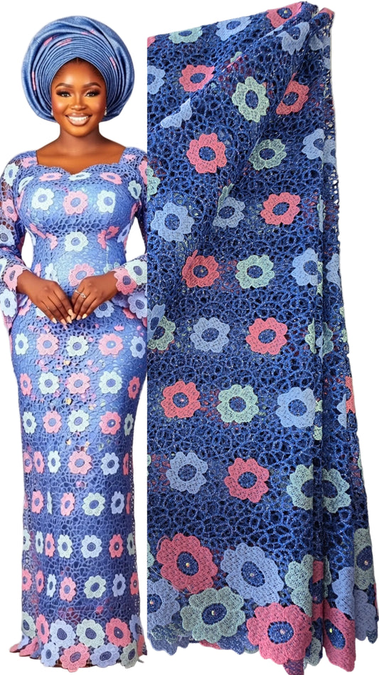 5 Yards of Elegant and Beautiful Guipure African fabric Lace with Shiny Lurex Embroidery