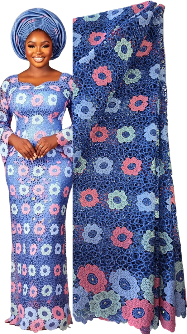 5 Yards of Elegant and Beautiful Guipure African fabric Lace with Shiny Lurex Embroidery