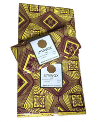 High-quality Côte d'Ivoire African Wax Print (Unisco Uniwax) New in
Yellow & maroon geometric real wax print, vibrant in person.
6 yards per piece